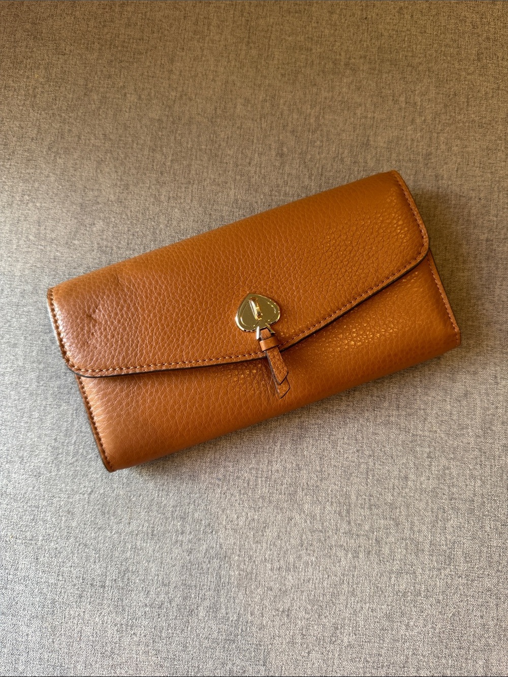 Kate Spade Marti Pebbled Leather Envelope Wallet Clutch in Cognac Brown